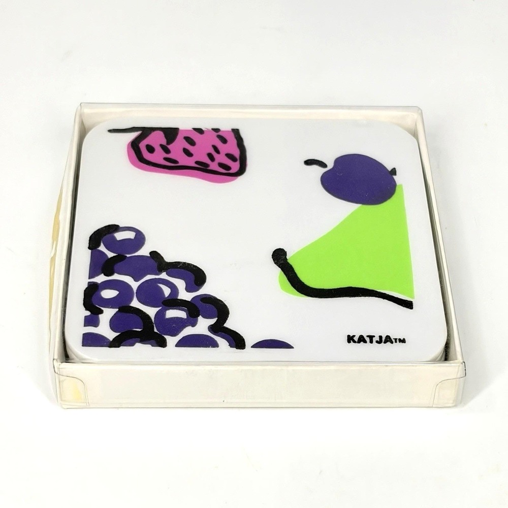 Vintage Katja Shelton Ware Abstract Fruit Coaster Set of 4 USA